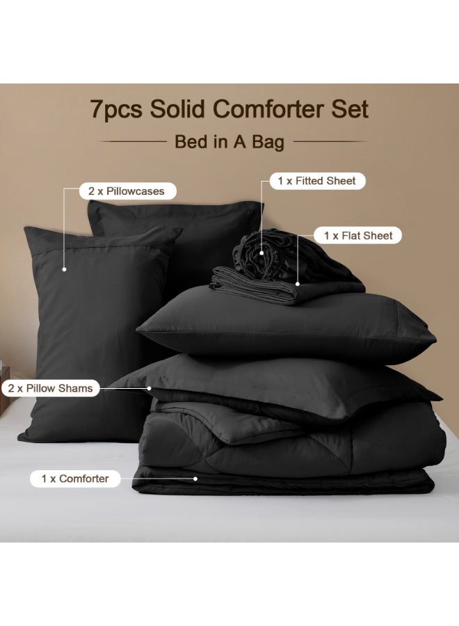 PHF 7 Piece King Bed-in-a-Bag Comforter Set, Ultra Soft Cozy Lightweight Bedding, Set includes 1x 230cm x 230cm Comforter + 1x 230cm x 305cm Flat Sheet + 1x 150cm x 205cm Fitted Sheet (40cm Deep Pocket) + 4x Pillowcases (2x 50cm x 66cm + 2x 50cm x 75cm), Black - Image 4