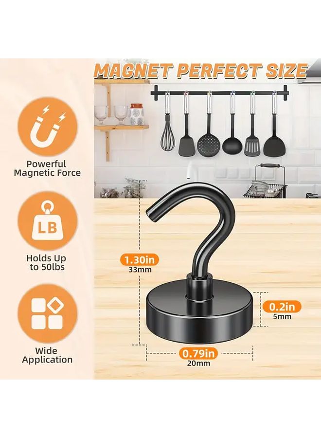 6 Pieces Heavy Duty 50lb Magnetic Hooks Black Metal Ceiling Mount for Wall Storage - Image 2
