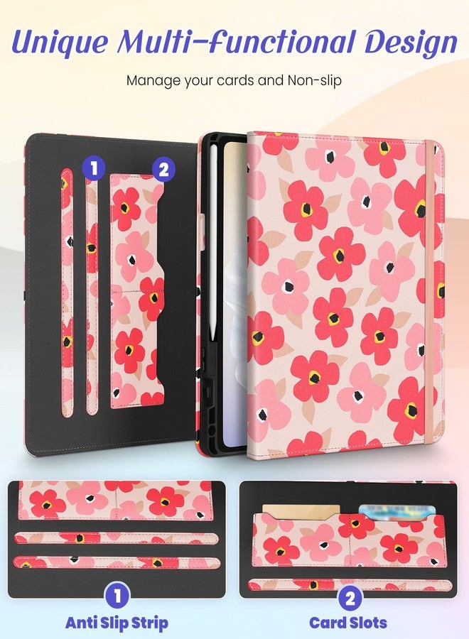Kidcube for Samsung Galaxy Tab A9 Plus Case 11 Inch - for Women Girls Cute Rotating Stand Folio Cover with Pencil Holder & Card Slot Girly Kawaii Floral Flower Design for Samsung A9 Plus Tablet Cases - Image 3