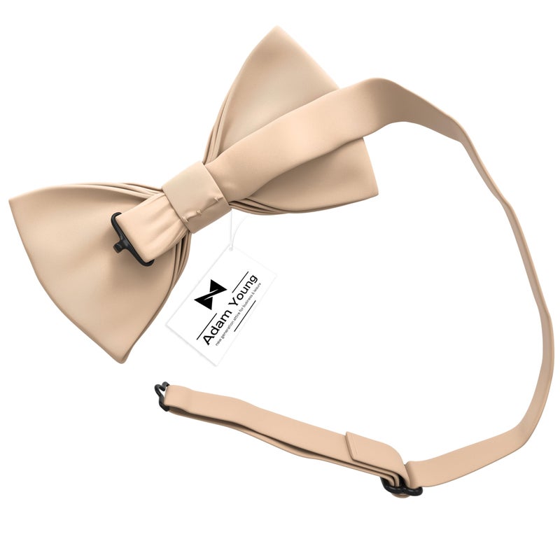 Adam Young Men's Beige Bow Tie Pre-Tied Style Formal Satin Classic Bowtie for Tuxedo Faux Silk (Large, Dune Beige) - Image 3