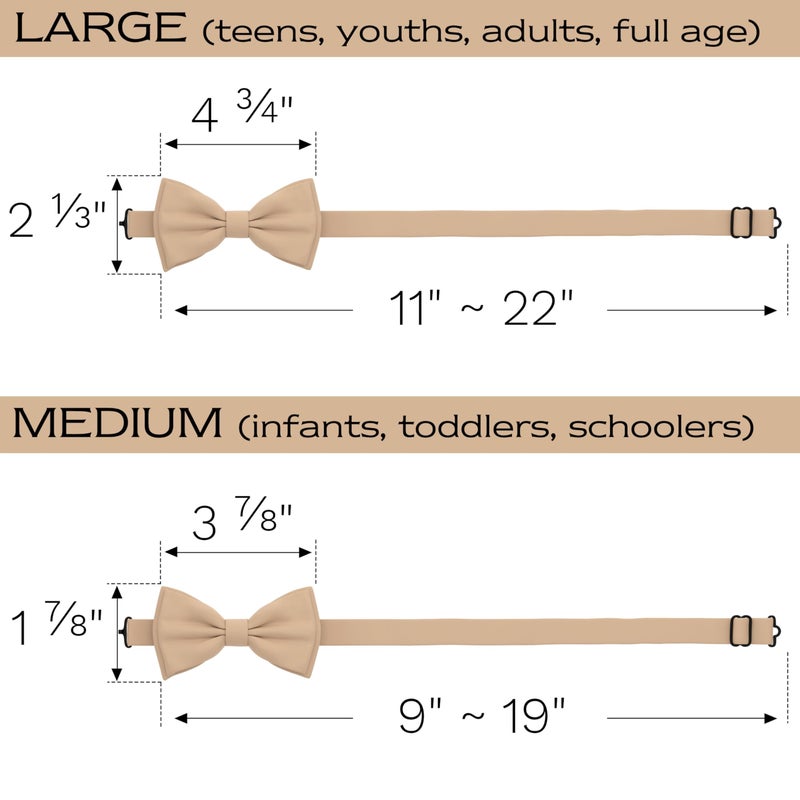 Adam Young Men's Beige Bow Tie Pre-Tied Style Formal Satin Classic Bowtie for Tuxedo Faux Silk (Large, Dune Beige) - Image 5