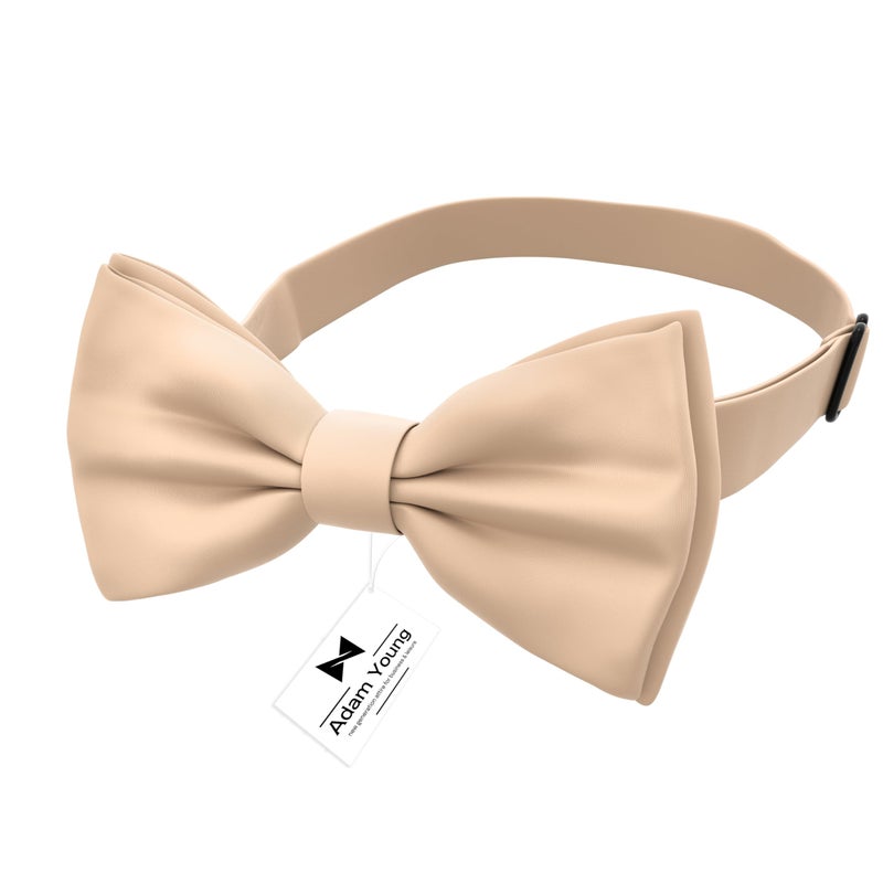 Adam Young Men's Beige Bow Tie Pre-Tied Style Formal Satin Classic Bowtie for Tuxedo Faux Silk (Large, Dune Beige) - Image 2