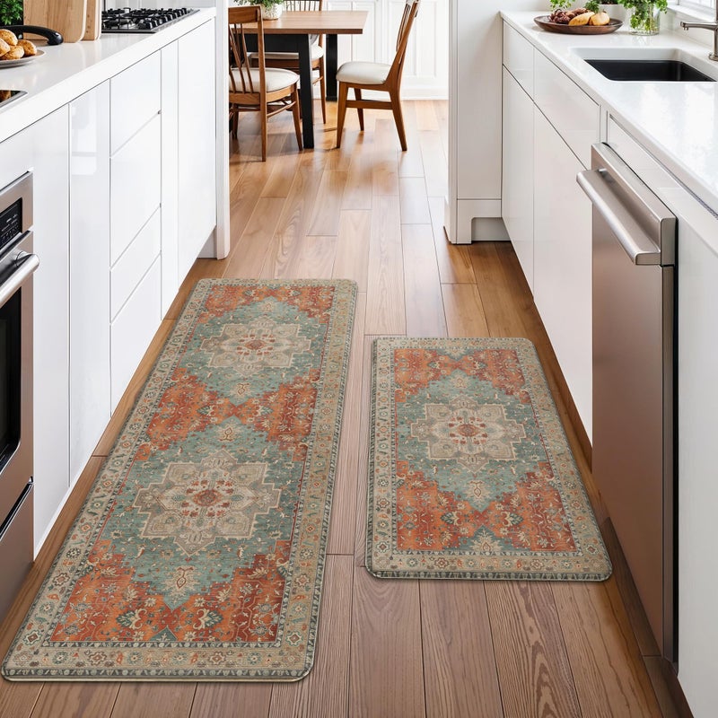GENIMO Kitchen Mats for Floor 2PCs, Washable Anti Fatigue Mat for Cushioned, 17.3"x47"+17.3"x30", Waterproof Kitchen Rugs, Non Slip Comfort Standing Mat Rug for Home, Sink, Laundry, Multi - Image 3