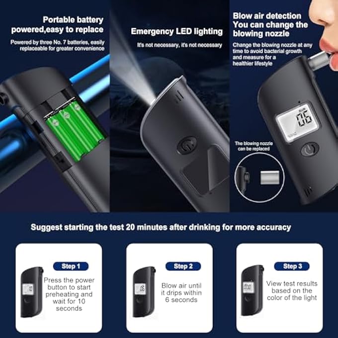 rayihni Alcohol Breathalyzer, LCD Alcohol Breathalyzer, Portable Breath Analyzer Alcohol Tester with LED Light, High Accuracy Alcohol Detector - Image 3