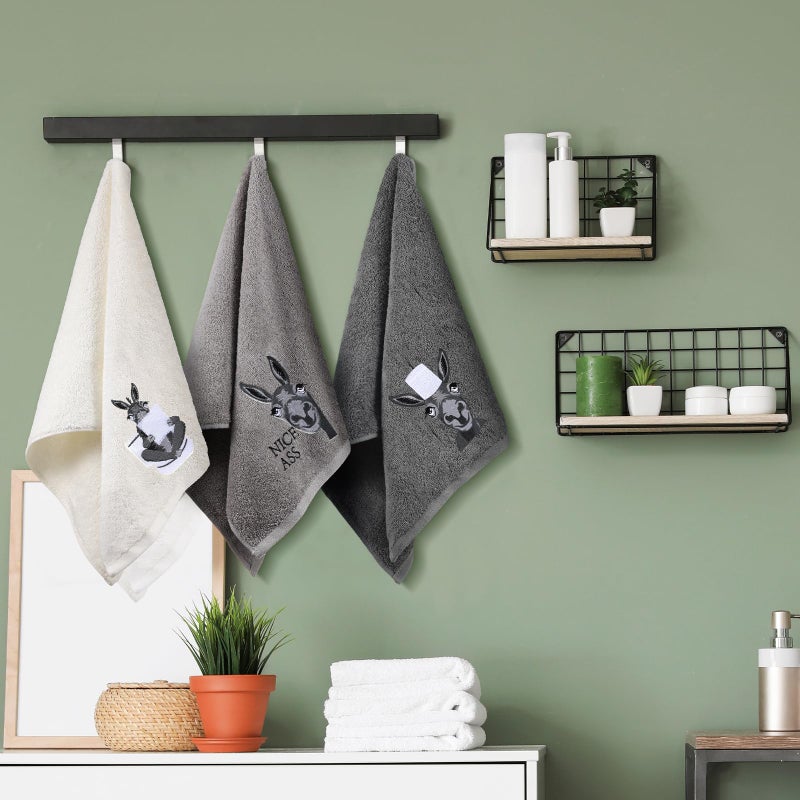 FuWeave 3 Pcs Funny Donkey Hand Towels Embroidered Donkey Farmhouse Decorative Bathroom Towels for Bathroom Kitchen Decor, 100% Cotton, 13.3 x 29.5'' - Image 4