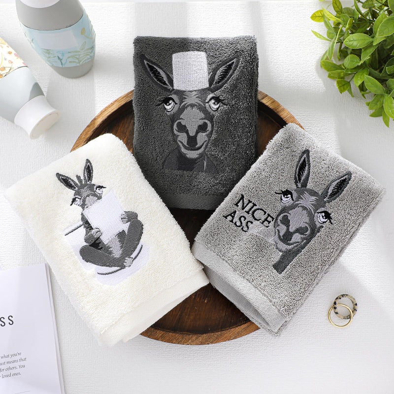 FuWeave 3 Pcs Funny Donkey Hand Towels Embroidered Donkey Farmhouse Decorative Bathroom Towels for Bathroom Kitchen Decor, 100% Cotton, 13.3 x 29.5'' - Image 5