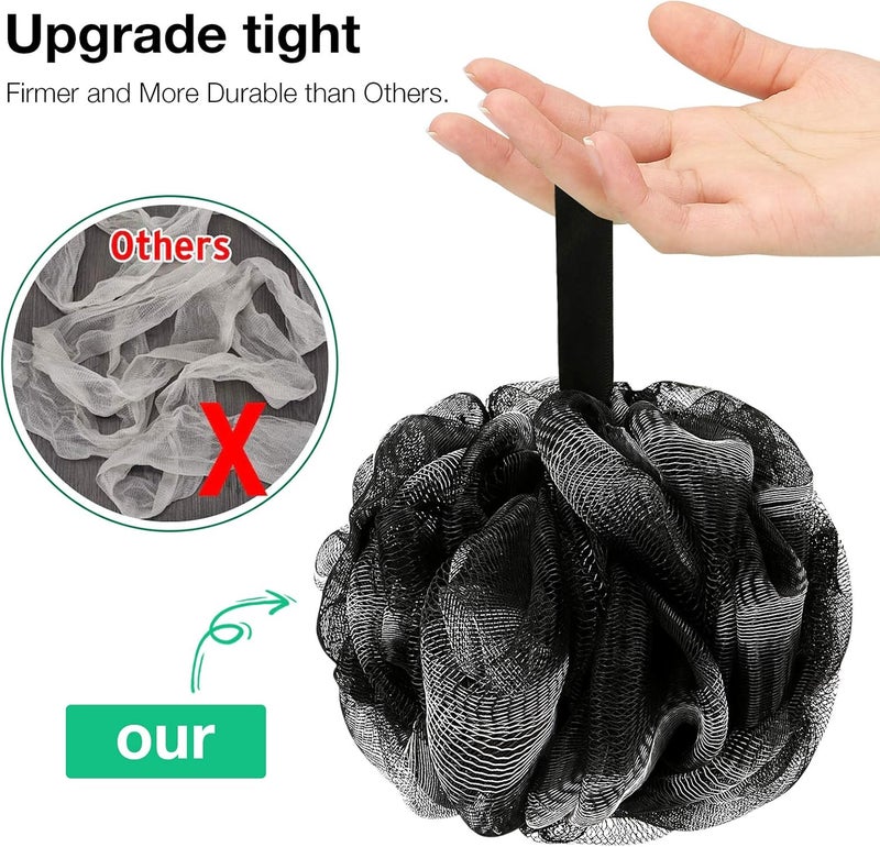 DadyMart Bath Shower Loofah Sponge 60g Bath Mesh Pouf Shower Ball Body Scrubber Exfoliating Bath Sponge for Women and Men, Set of 4, Black - Image 3