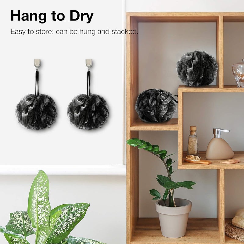 DadyMart Bath Shower Loofah Sponge 60g Bath Mesh Pouf Shower Ball Body Scrubber Exfoliating Bath Sponge for Women and Men, Set of 4, Black - Image 5