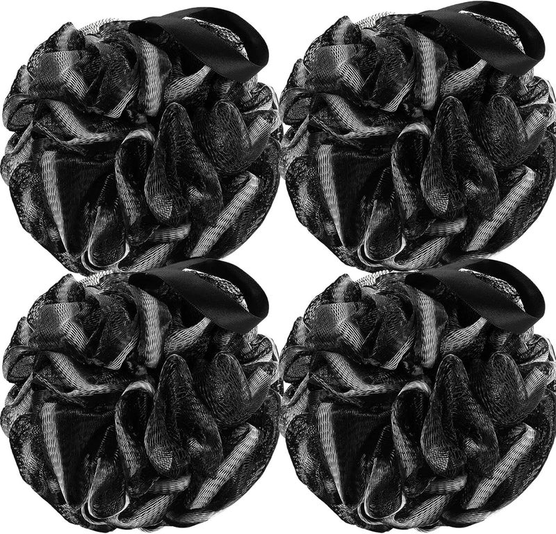 DadyMart Bath Shower Loofah Sponge 60g Bath Mesh Pouf Shower Ball Body Scrubber Exfoliating Bath Sponge for Women and Men, Set of 4, Black - Image 1
