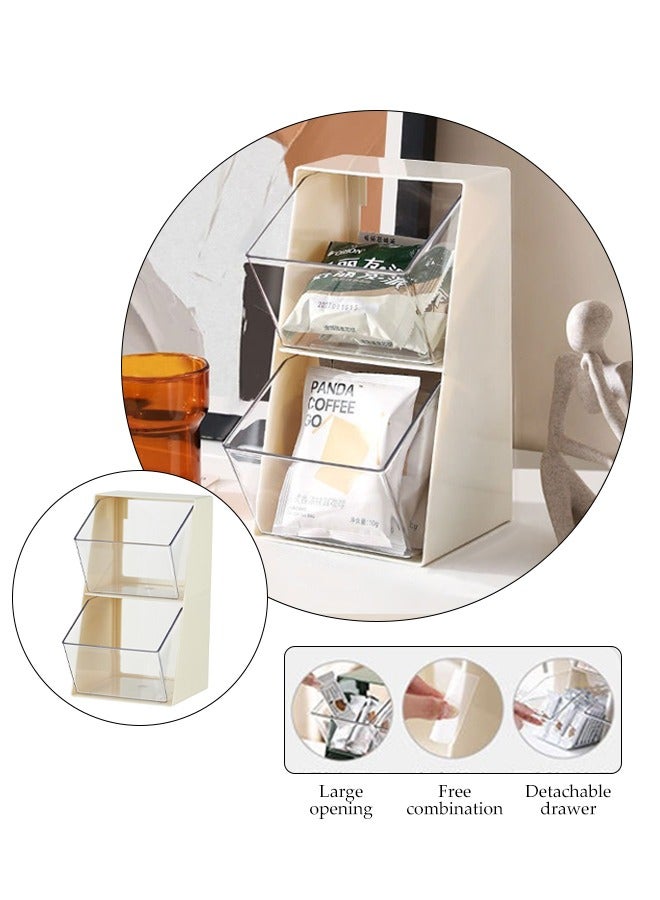 DUNISO Tea Box Tea Bag Organizer, two layer plastic snack compartment rack, desktop sorting rack, suitable for storing coffee, beverages, snacks, and small items, white, 25 * 13.8 * 12.5cm - Image 1