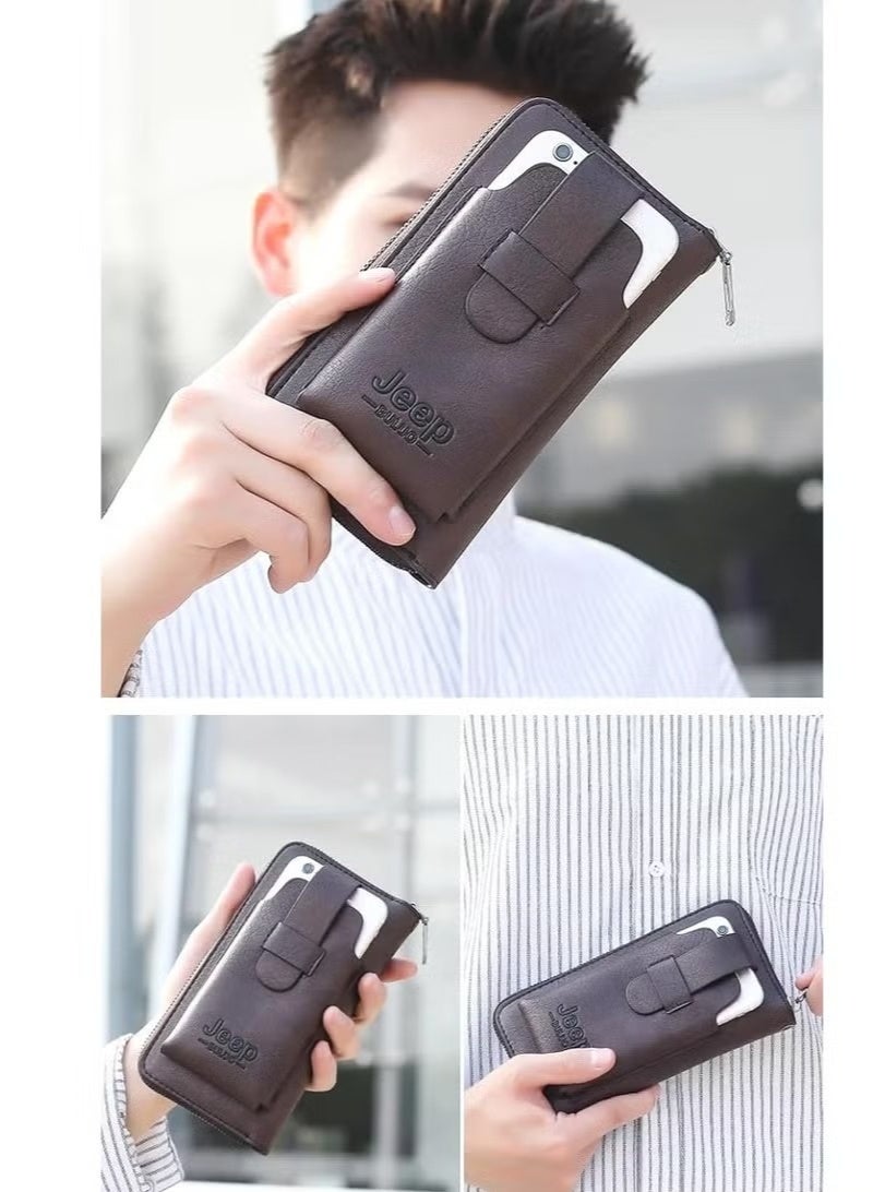 Jeep Buluo Modern and practical men's wallet with mobile phone case - brown - Image 2