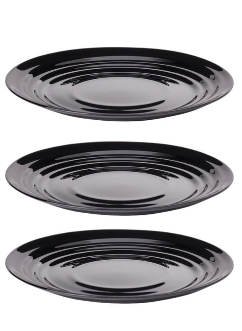 3-Piece tempered glass Dinner Side Plate 19Cm Dishwasher And Microwave Safe Black.
