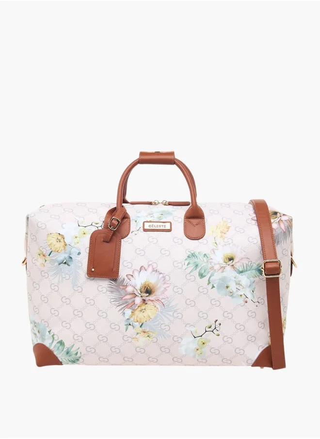 Celeste Men Floral Print Duffle Bag with Detachable Strap and Zip Closure