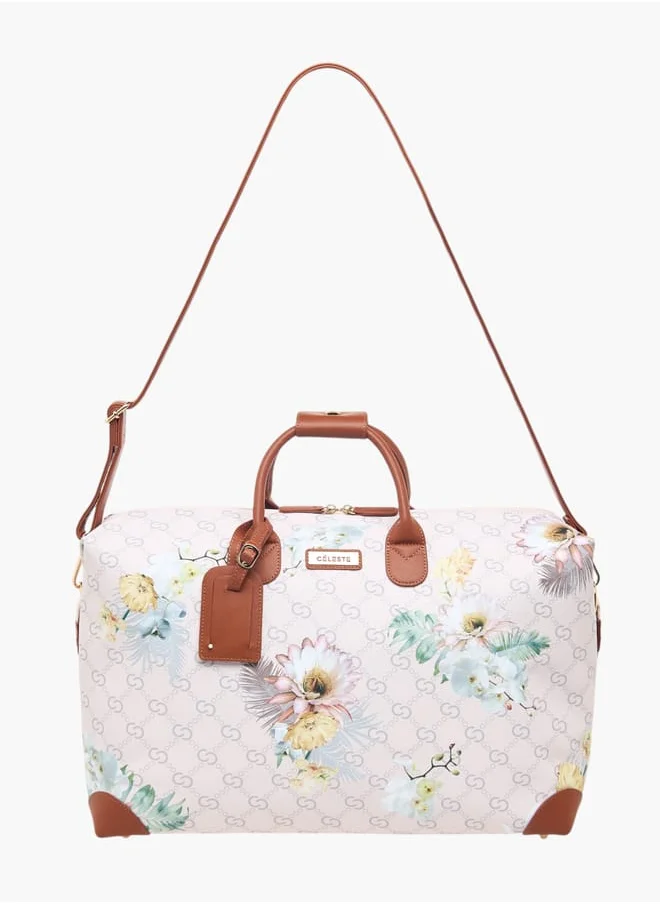 Celeste Men Floral Print Duffle Bag with Detachable Strap and Zip Closure