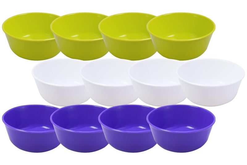 MORVI MORVI Wonder Plastic Sigma 300 Microwave Safe Multipurpose Mixing Bowls Set of 12 pc Bowl 300 ml Green White Violet Color Made in India MRV08894  - Image 1