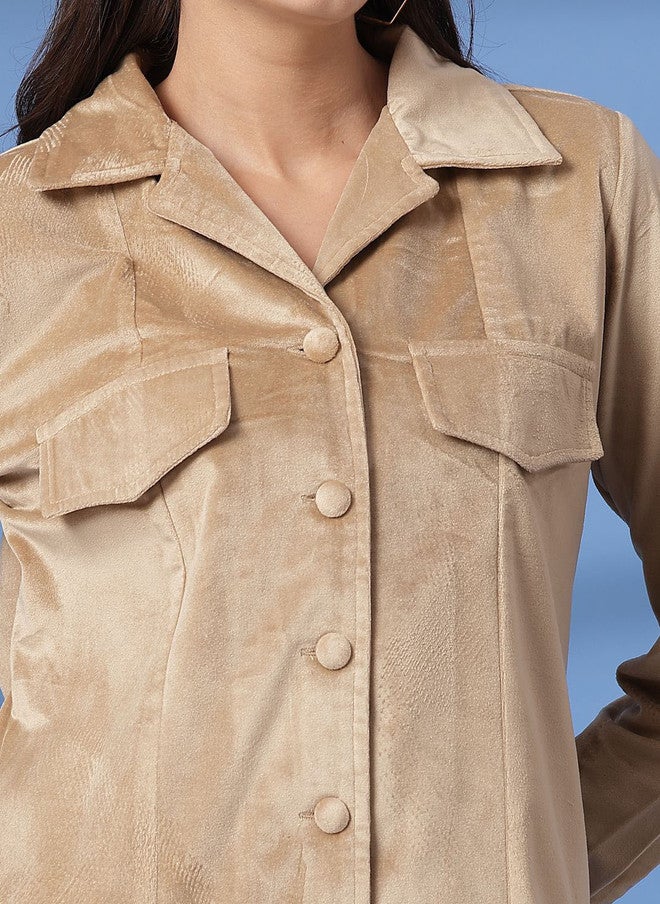 PlusS Beige Velvet Tailored Jacket for Women - Image 2