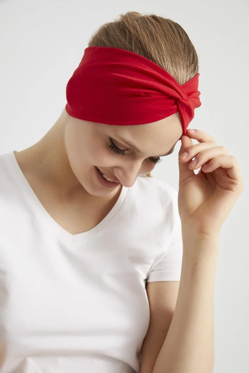 Butikgiz Red, Boutique Design Women's Bandana Hair Band, Extra Soft, Flexible, Natural, Combed Cotton