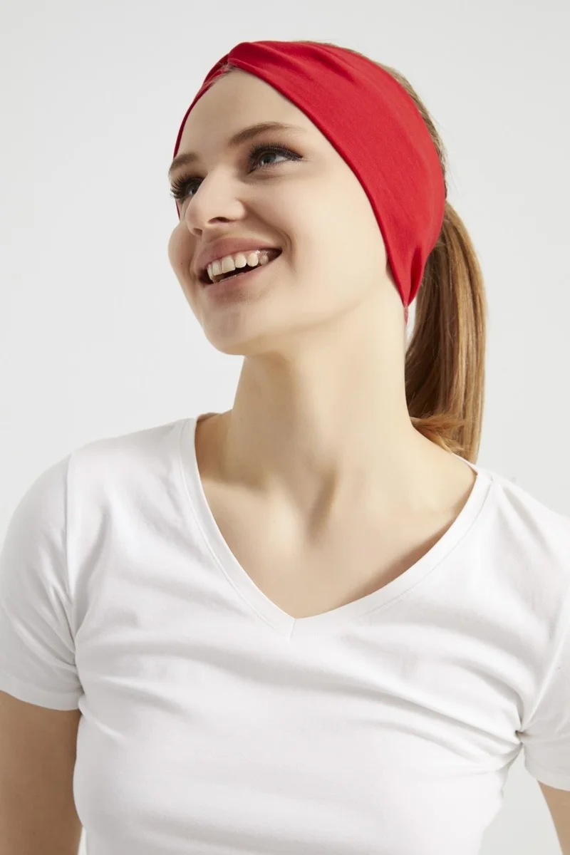 Butikgiz Red, Boutique Design Women's Bandana Hair Band, Extra Soft, Flexible, Natural, Combed Cotton