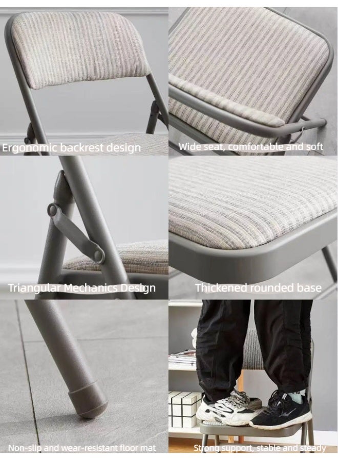 كرسي إطار فولاذي عالي الجودة - نسيج مقاوم للماء وتصميم إيرغونومي - كرسي تناول الطعام للمنزل / المكتب (رمادي / أسود) - Image 2