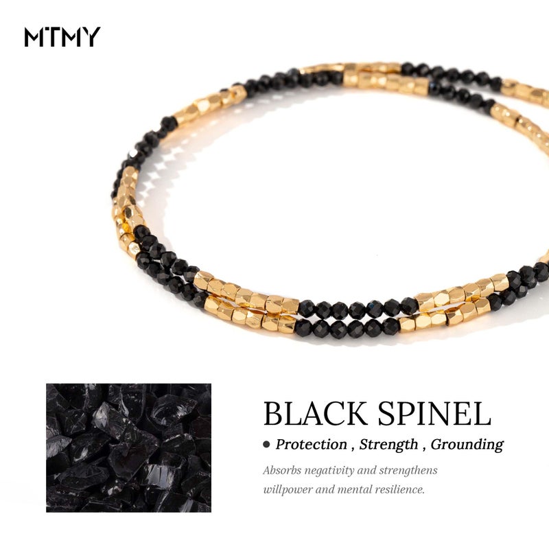 MTMY Beaded Gemstone Choker Necklace for Women, 14K Gold Plated Boho Colorful Natural Stone Bead Chain Necklace Summer Beach Handmade Jewelry(Black Spinel) - Image 3