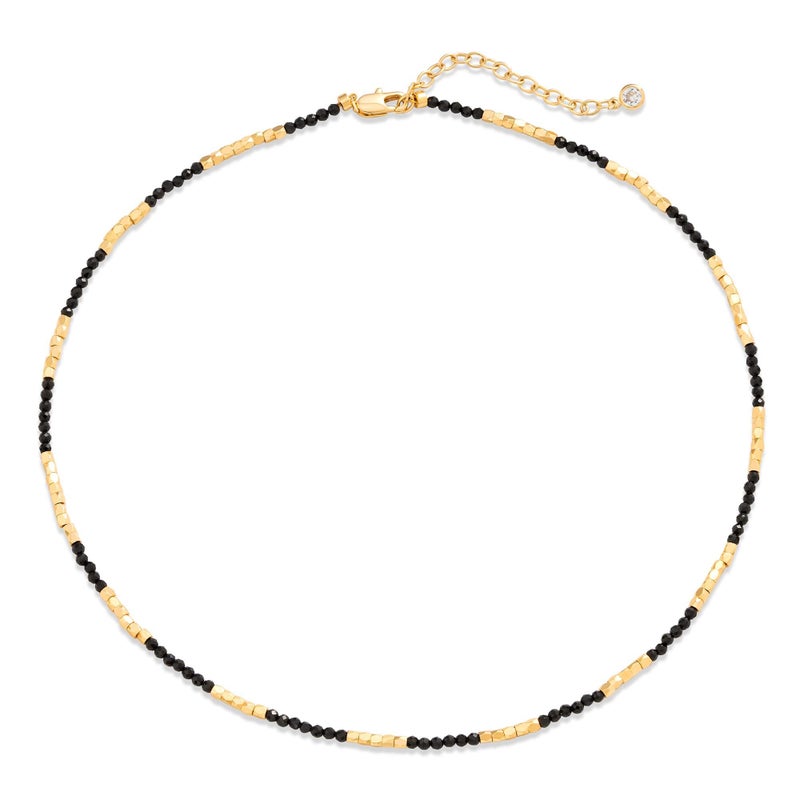 MTMY Beaded Gemstone Choker Necklace for Women, 14K Gold Plated Boho Colorful Natural Stone Bead Chain Necklace Summer Beach Handmade Jewelry(Black Spinel) - Image 1