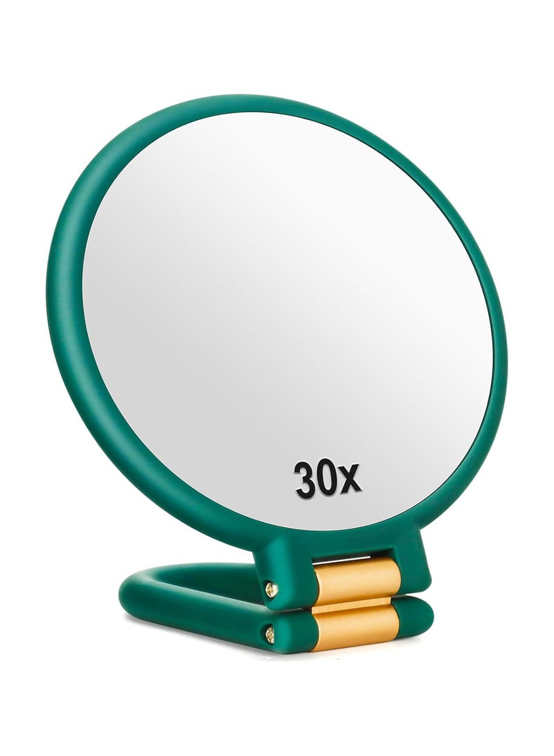 30x Magnifying Mirror, Travel Hand Mirrors with Handle - Double Side Handheld Mirror with 1X 30X Magnification  Adjustable Handle/Stand, Hand Held Foldable Travel Mirror for Makeup(Army Green) - Image 1