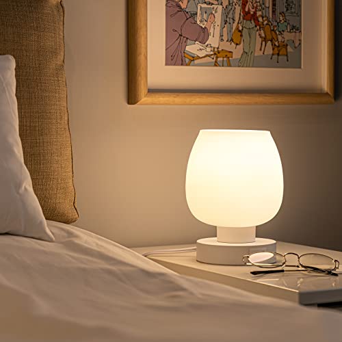 OneWish Touch Bedside Table Lamp - Small Lamp for Bedroom with USB C+A Charging Ports 3 Way Dimmable, Nightstand Desk lamp with White Opal Glass Lamp Shade Warm LED Bulb Included, Simple Design Gifts - Image 4
