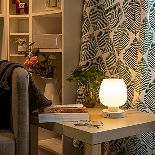 OneWish Touch Bedside Table Lamp - Small Lamp for Bedroom with USB C+A Charging Ports 3 Way Dimmable, Nightstand Desk lamp with White Opal Glass Lamp Shade Warm LED Bulb Included, Simple Design Gifts - Image 5