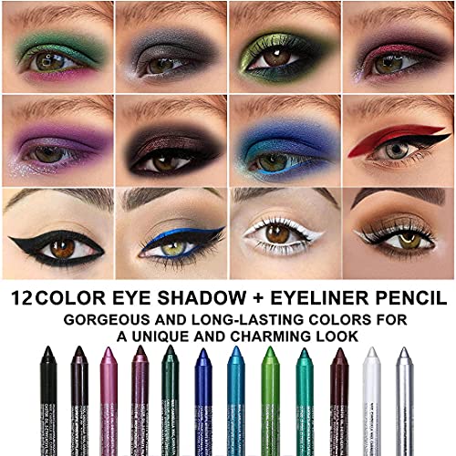 evpct 12Pcs Pink Rose Red Orange Purple Black Silver Blue Red Brown Colored Glitter Eyeliner Eye Liner Pencils Makeup Set for Women Waterproof lapiz delineadores de colores para ojos contra el agua - Image 2