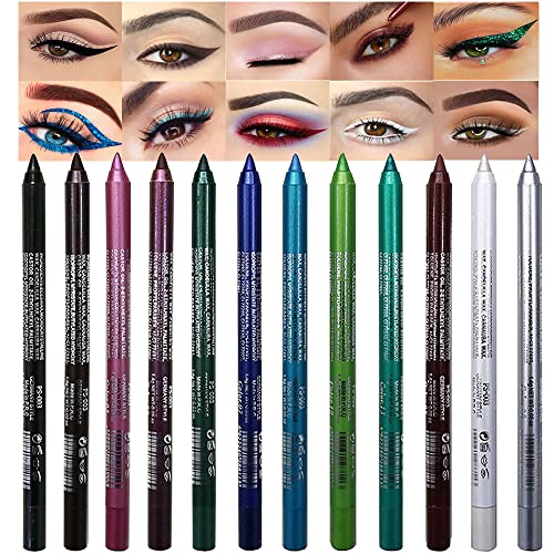 evpct 12Pcs Pink Rose Red Orange Purple Black Silver Blue Red Brown Colored Glitter Eyeliner Eye Liner Pencils Makeup Set for Women Waterproof lapiz delineadores de colores para ojos contra el agua - Image 1