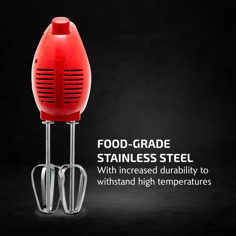 Ovente OVENTE Portable 5 Speed Mixing Electric Hand Mixer with Stainless Steel Whisk Beater Attachments & Snap Storage Case, Compact Lightweight 150 Watt Powerful Blender for Baking & Cooking, Red HM151R  - Image 2