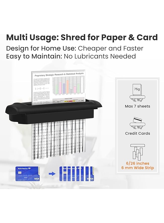 إيروريكس آلة تقطيع صغيرة الحجم للاستخدام المنزلي، آلة تقطيع ورق بدون سلة، 7 قطع ورقية، بطاقة ائتمانية، آمنة، P 2، مقاومة للتشويش، صغيرة محمولة مع ذراع قابل للتمديد - Image 5