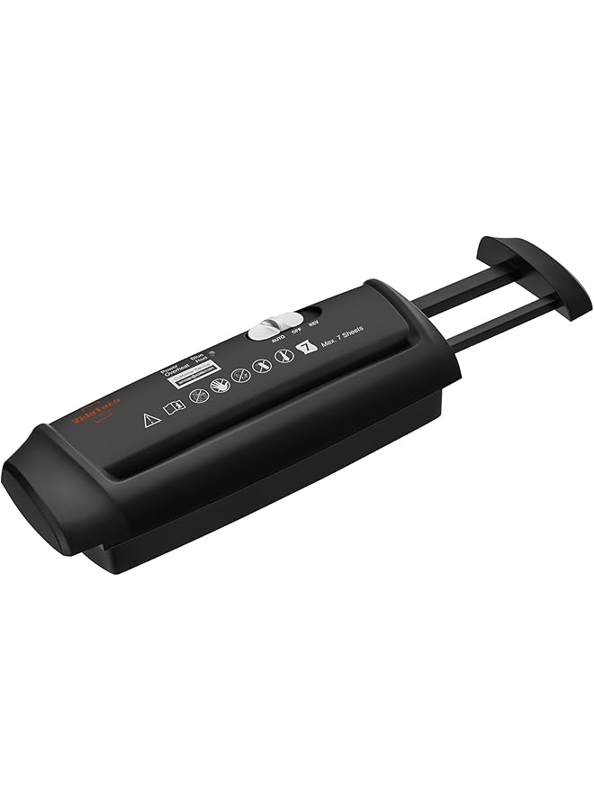 إيروريكس آلة تقطيع صغيرة الحجم للاستخدام المنزلي، آلة تقطيع ورق بدون سلة، 7 قطع ورقية، بطاقة ائتمانية، آمنة، P 2، مقاومة للتشويش، صغيرة محمولة مع ذراع قابل للتمديد - Image 1