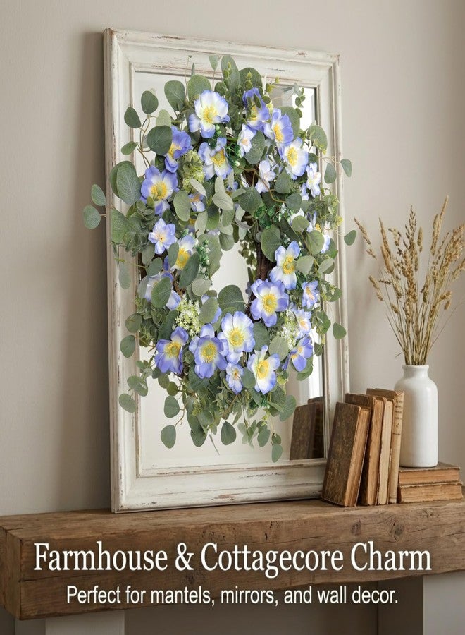 Quixem 20 Inch Spring Wreath for Front Door, Artificial Blue Wildflower & Eucalyptus Wreath with White Berries, Farmhouse Summer Decor for Porch Wall Wedding - Image 5
