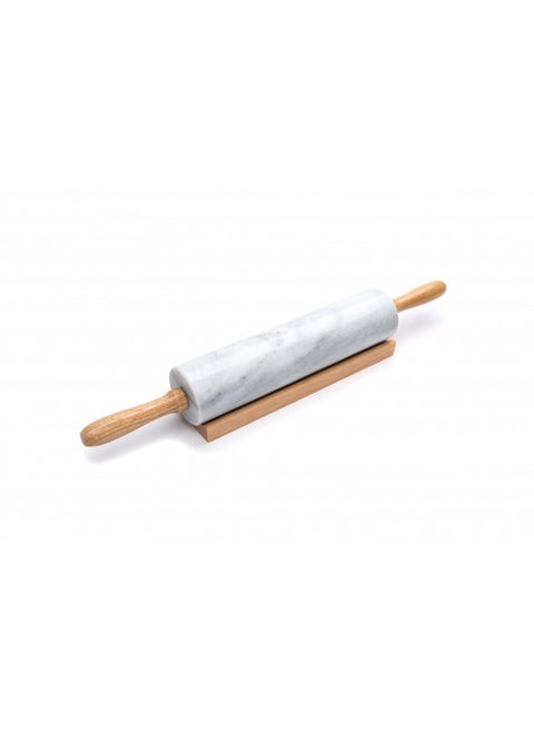 Fox Run Polished Marble Rolling Pin with Wooden Cradle, 10-Inch Barrel, White