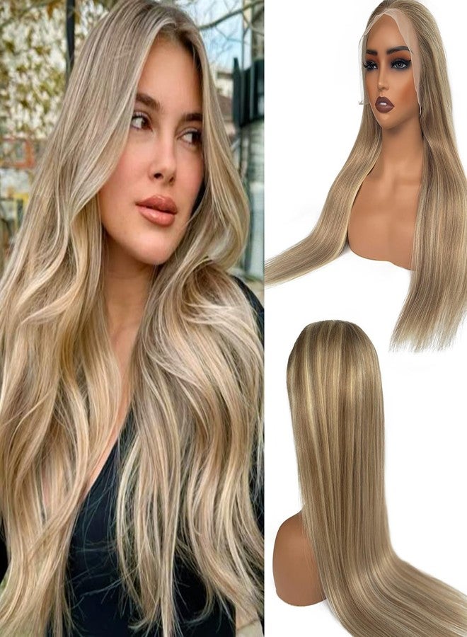 Valiilo Highlight 13x6 Lace Front Wig Real Human Hair Pre Plucked Ash Brown Roots to to Ash Blonde to Platinum Blonde Highlights Wig Human Hair 180% Density Ombre Blonde Glueless Lace Frontal Wig 22 Inch - Image 1