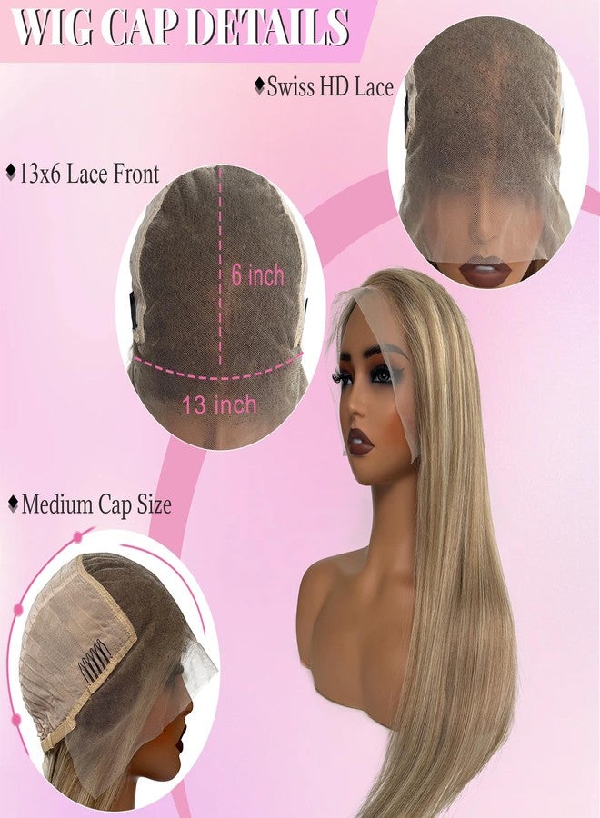 Valiilo Highlight 13x6 Lace Front Wig Real Human Hair Pre Plucked Ash Brown Roots to to Ash Blonde to Platinum Blonde Highlights Wig Human Hair 180% Density Ombre Blonde Glueless Lace Frontal Wig 22 Inch - Image 4