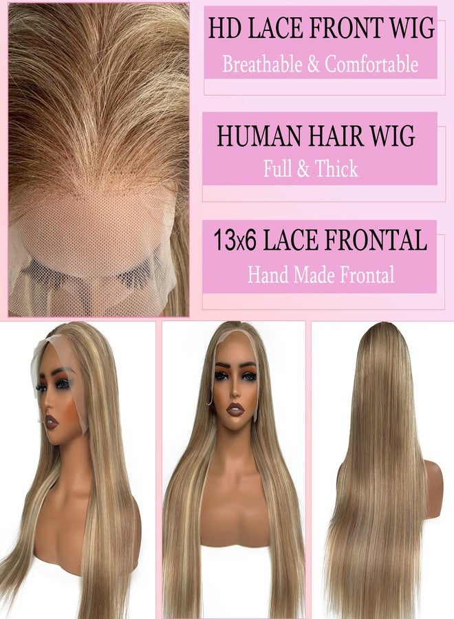 Valiilo Highlight 13x6 Lace Front Wig Real Human Hair Pre Plucked Ash Brown Roots to to Ash Blonde to Platinum Blonde Highlights Wig Human Hair 180% Density Ombre Blonde Glueless Lace Frontal Wig 22 Inch - Image 5
