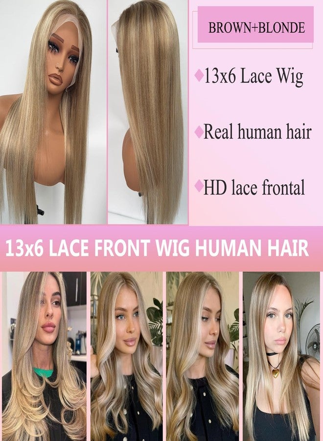 Valiilo Highlight 13x6 Lace Front Wig Real Human Hair Pre Plucked Ash Brown Roots to to Ash Blonde to Platinum Blonde Highlights Wig Human Hair 180% Density Ombre Blonde Glueless Lace Frontal Wig 22 Inch - Image 3