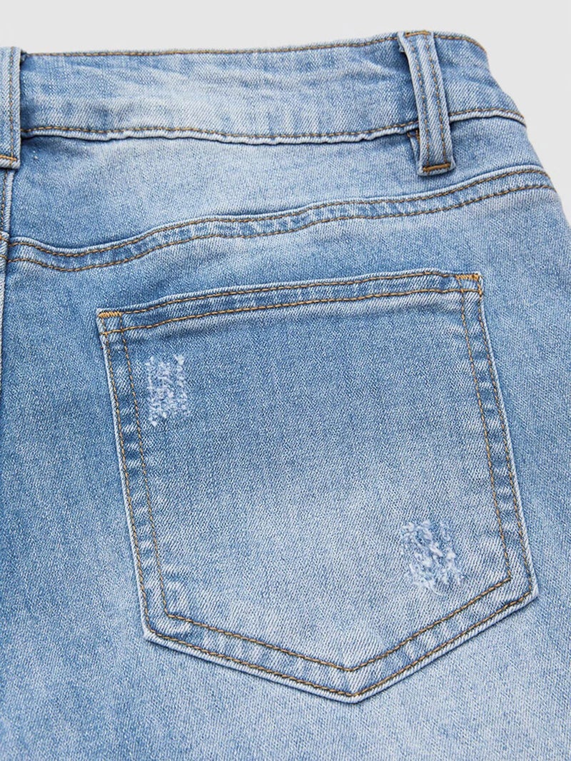 Flamingals Straight Leg Cropped Jeans for Women Trendy Mid Rise Stretchy Tribal Embroidery Raw Hem Ankle Jeans Light Blue S - Image 5