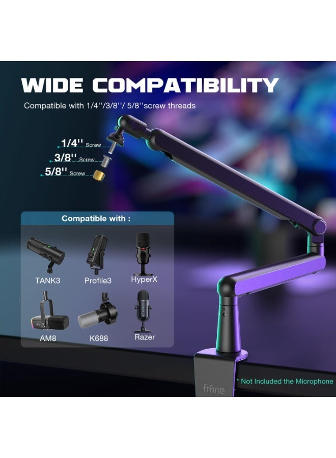 FIFINE Microphone Boom Arm, Low Profile Adjustable Stick Microphone Arm Stand with Desk Mount Clamp, Screw Adapter, Cable Management, for Podcast Streaming Gaming Studio-BM88 - Image 4