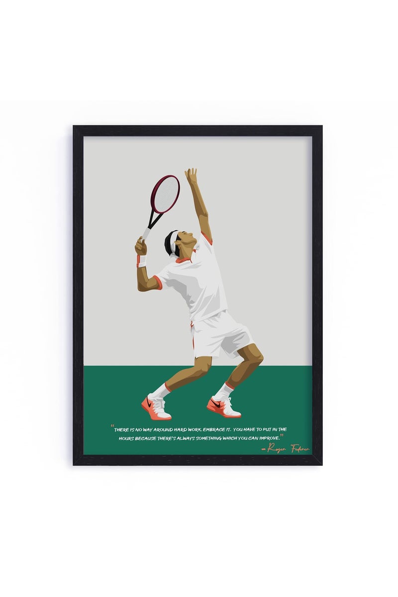 QUOTE - UNQUOTE ART Roger Federer Framed Poster - Tennis Frames - 13x17 inches - Black Frame - Image 1