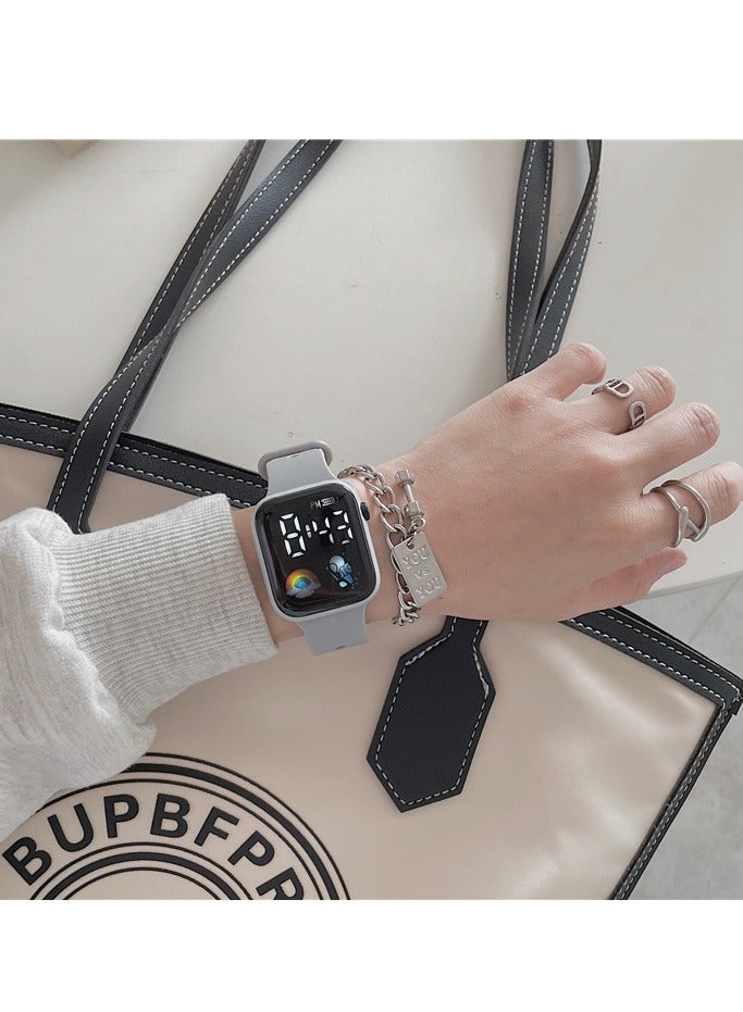 New Small Square Student Sports Watch LED Electronic Smart Electronic Watch (Grey) - Image 3