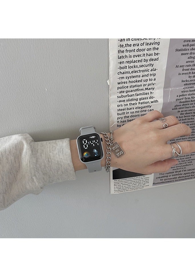 New Small Square Student Sports Watch LED Electronic Smart Electronic Watch (Grey) - Image 2