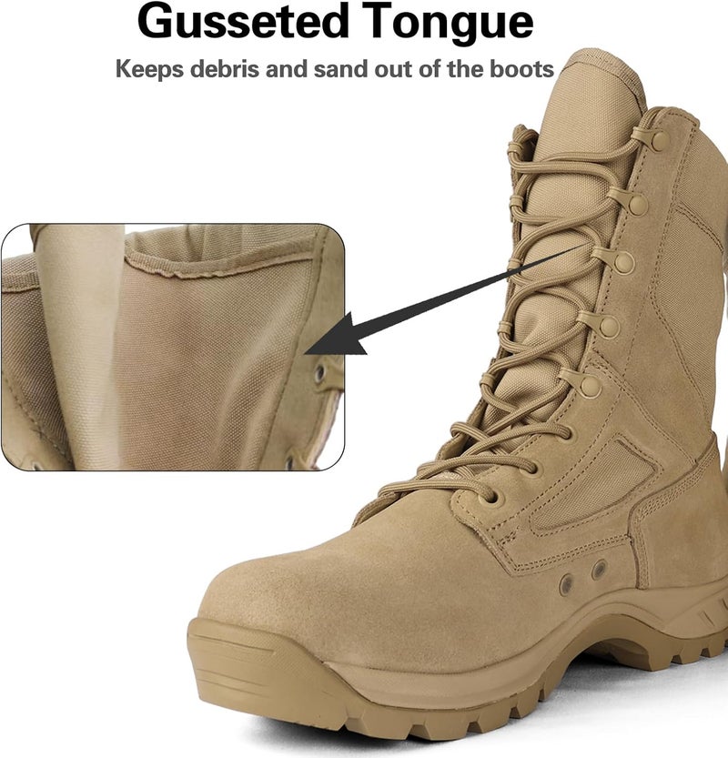 LUDEY Lightweight Tactical Military Boots for Men - Breathable Army Combat Police Boots - Sand Color - Image 3