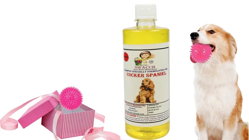 swacch Shampoo | Puppy Safe Shampoo | PH Balanced | Ditch to Itch for Cocker Spaniel Dog Shampoo 500ml (Lemon) + Spike Ball Chew Toy Combo Pack - Image 1