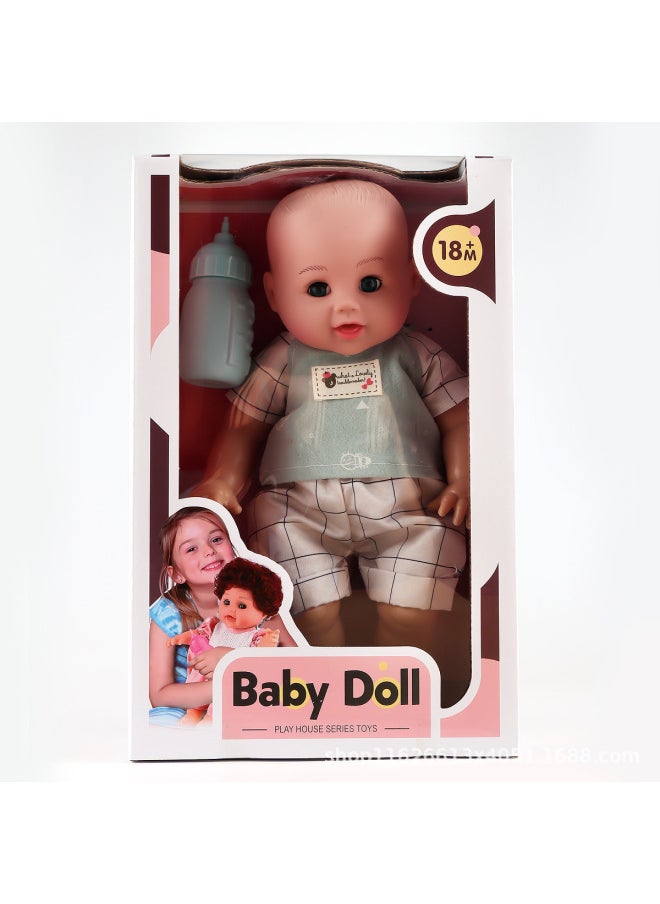 Generic - Cross Border Vinyl Doll Baby Simulation Cute Doll 12 Inch 18 Rebirth Baby Soft Glue Girl Doll Toy-Height:12inch Blow Bottles With Straight Hair And Live Eyes (boys) + Bottle + Dinner Plate - Fruit Machine - Ice Cream - Image 1