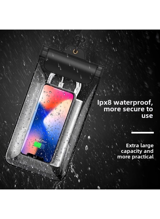 Generic - Takeaway Mobile Phone Waterproof Bag High-definition Multi-layer Large Protective Case Rainproof Special Touchscreen Charger Phone Case-Color:Black  Single Hold Mobile Phone - Image 1