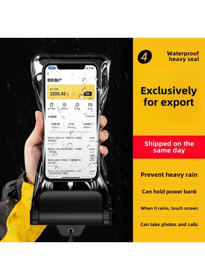 Generic - Takeaway Mobile Phone Waterproof Bag High-definition Multi-layer Large Protective Case Rainproof Special Touchscreen Charger Phone Case-Color:Black  Single Hold Mobile Phone - Image 1