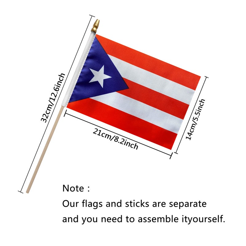 TSMD Puerto Rico Stick Flag Puerto Rican Small Mini Hand Held Flags,5x8 Inch,12 Pack - Image 2